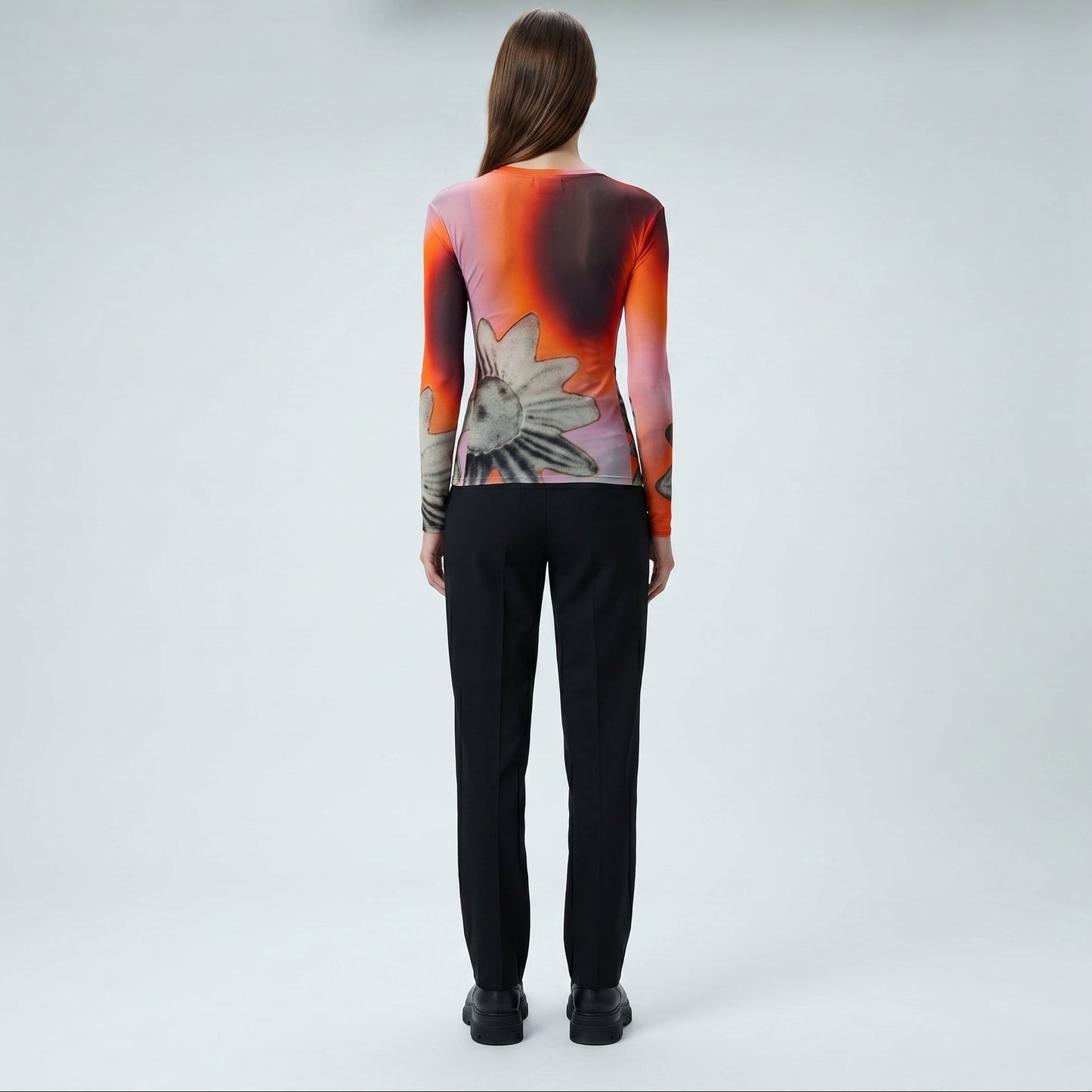 Abstract Floral Mesh Long Sleeve
