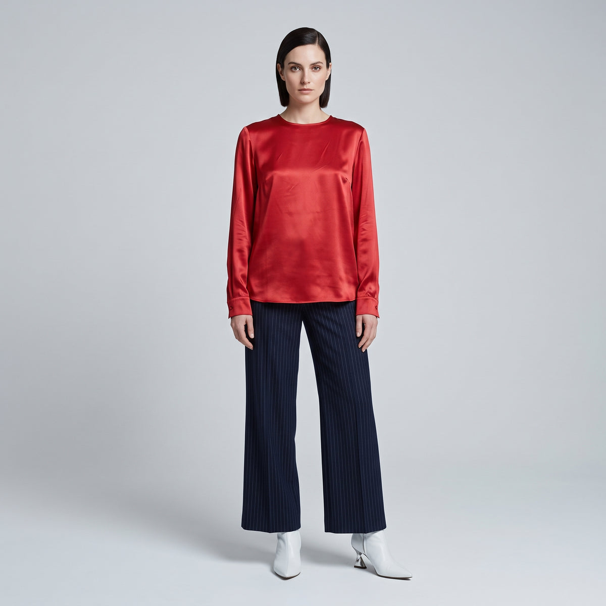 Crimson Stretch Silk Satin Blouse