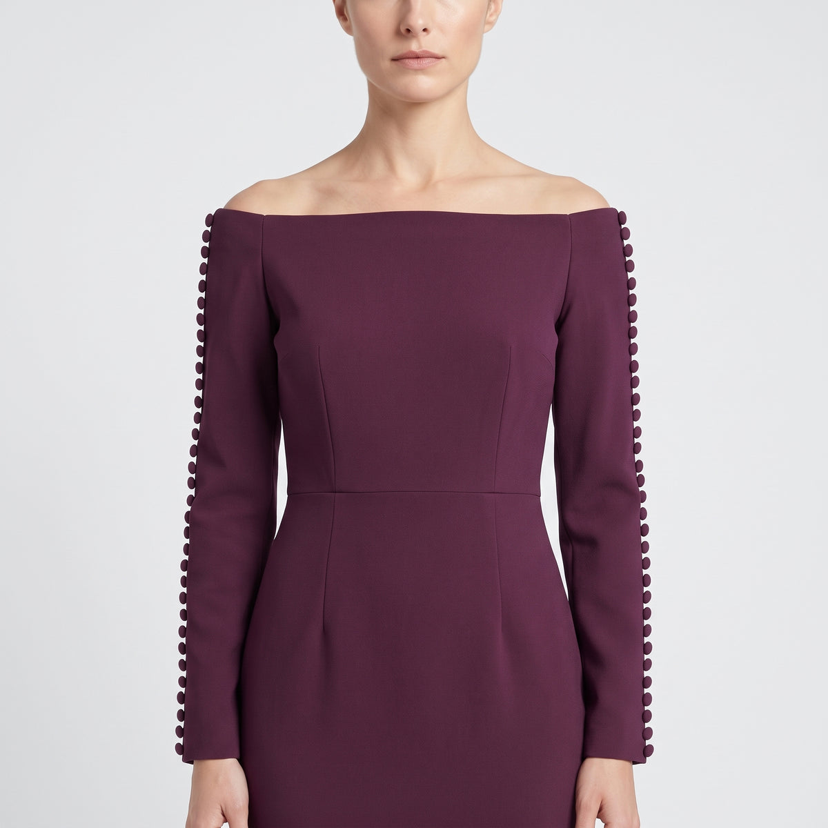 Off-Shoulder Plum Midi Dress