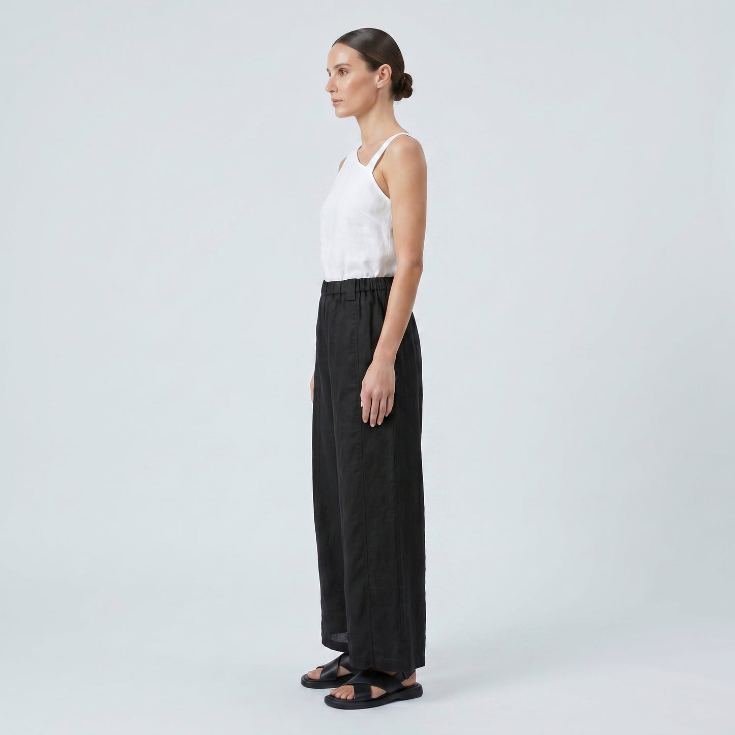 Black Wide Leg Linen Trousers