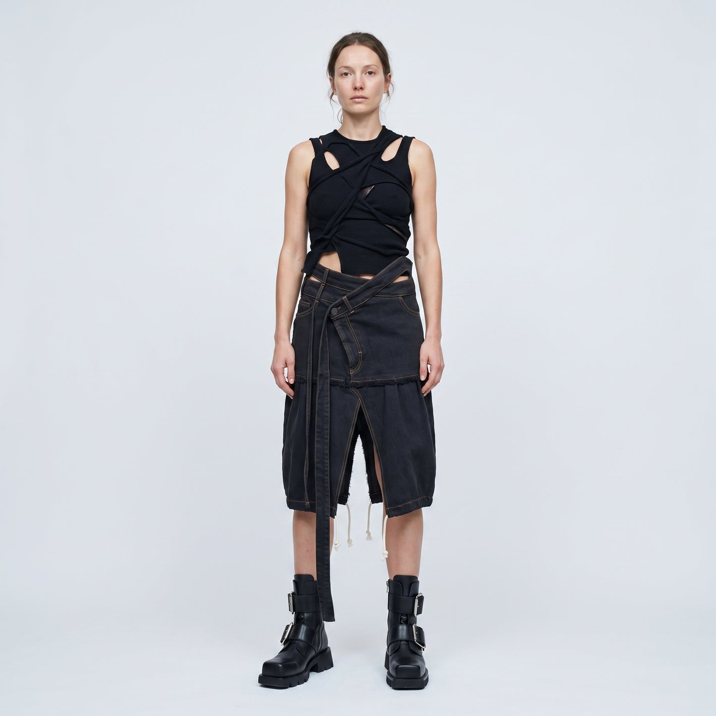 Deconstructed Wrap Denim Skirt
