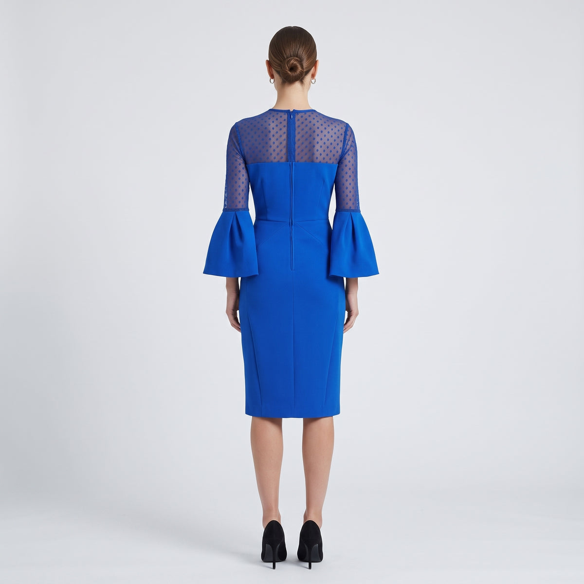 Cobalt Sheer Polka-Dot Sleeve Dress
