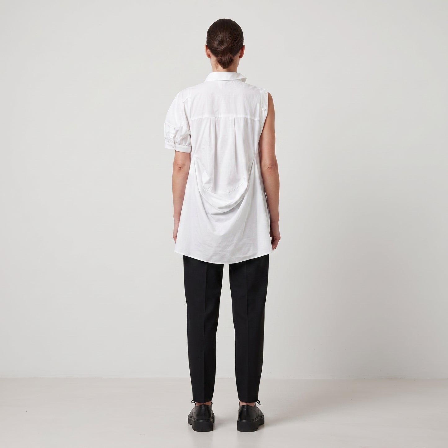 Asymmetric Mock Neck Cotton Shirt