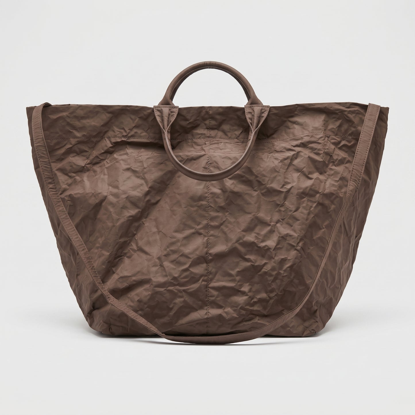 Brown Crinkled Nylon Tote Bag