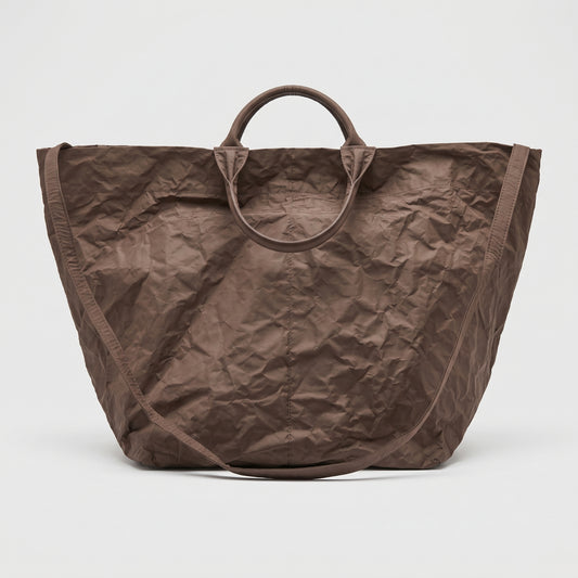 Brown Crinkled Nylon Tote Bag