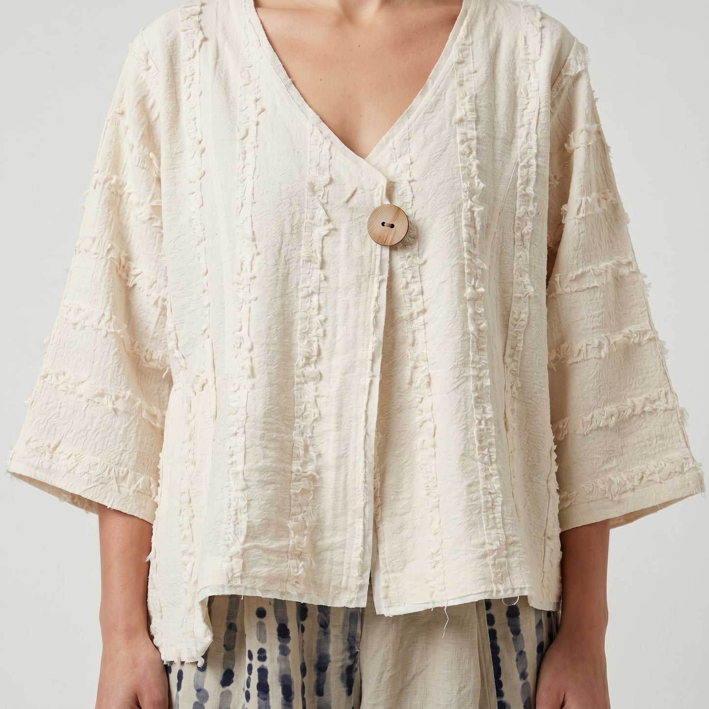 Textured Single Button Cropped Jacket