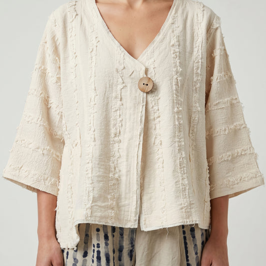 Textured Single Button Cropped Jacket