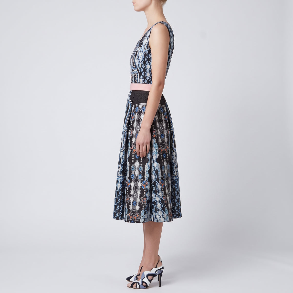 Graphic Embroidered Fit-and-Flare Dress