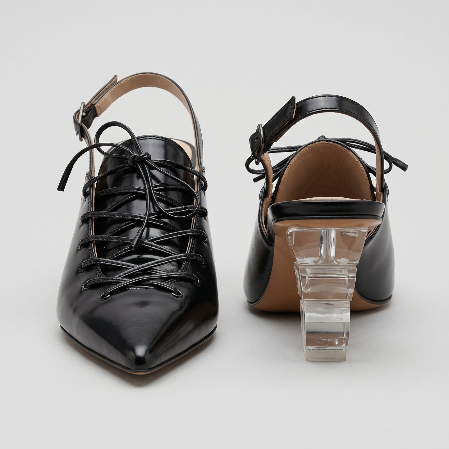 Patent Lace-Up Sculptural Heels