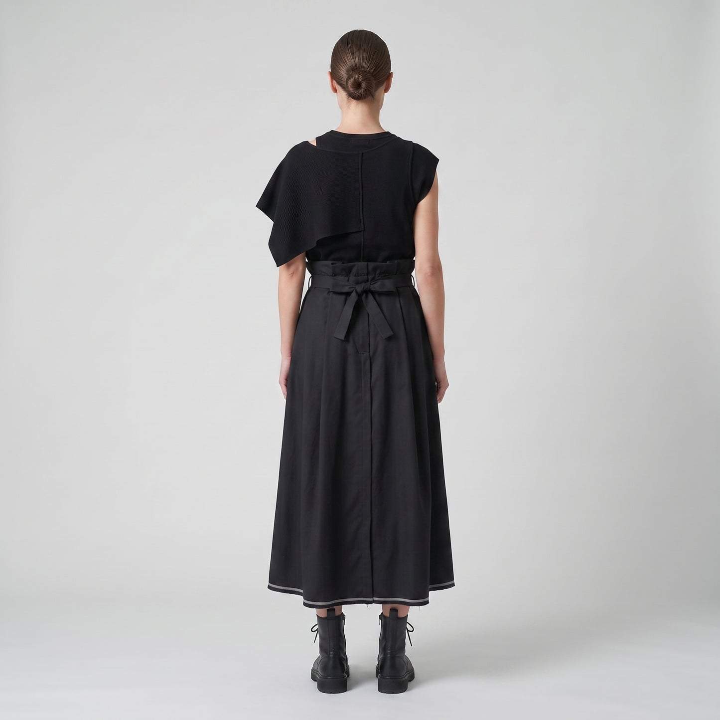 Black Paperbag Waist Midi Skirt