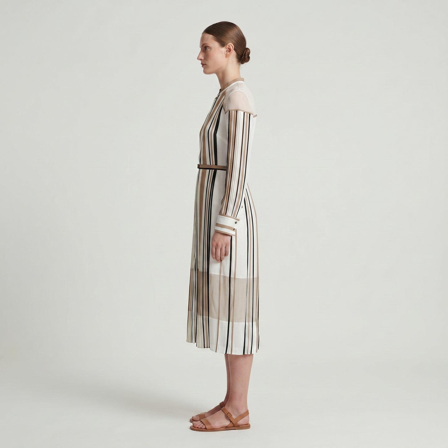 Striped Pleated Midi Shirt Dress
