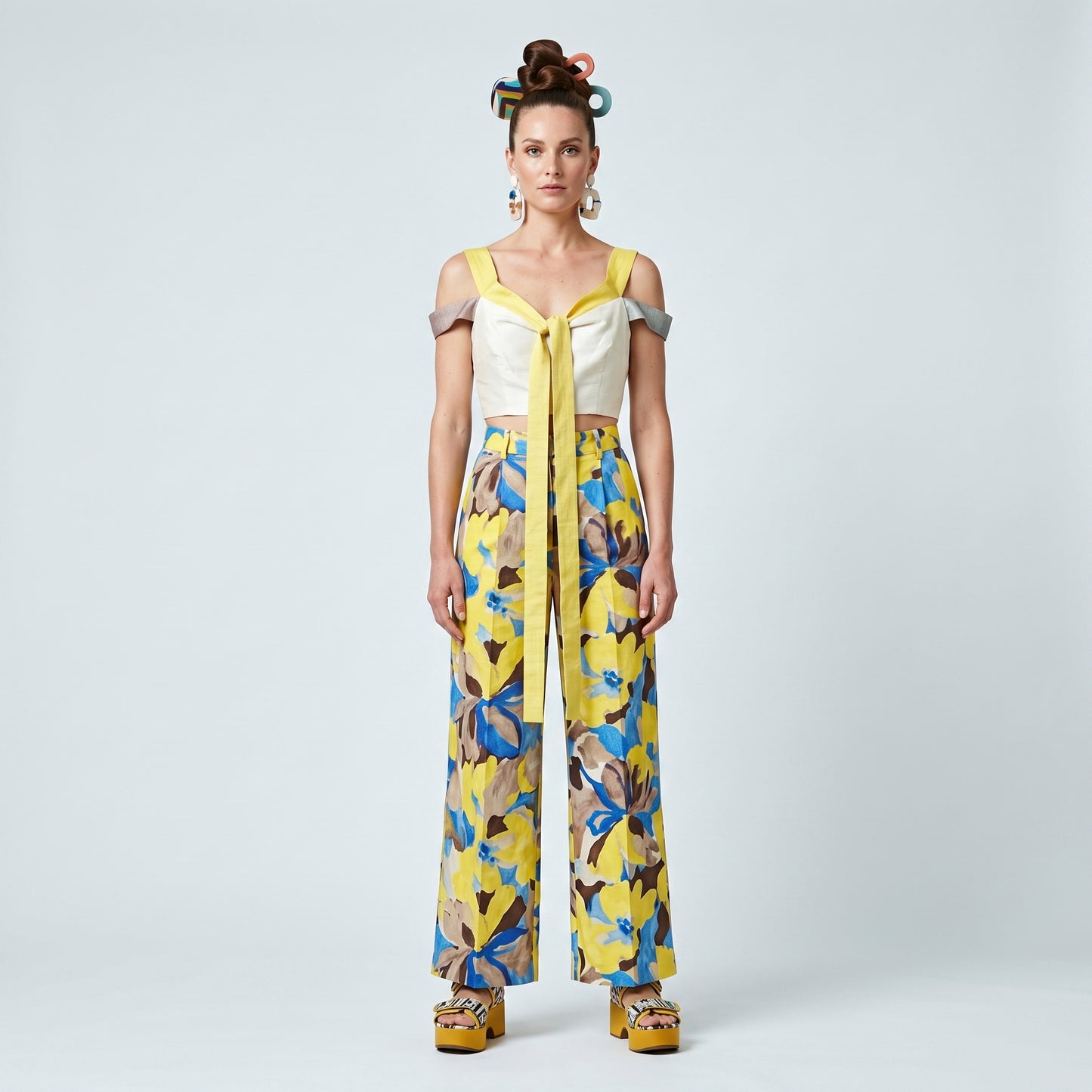 Colorblock Tie-Detail Crop Top