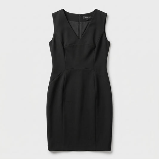 Tailored V-Neck Black Dress