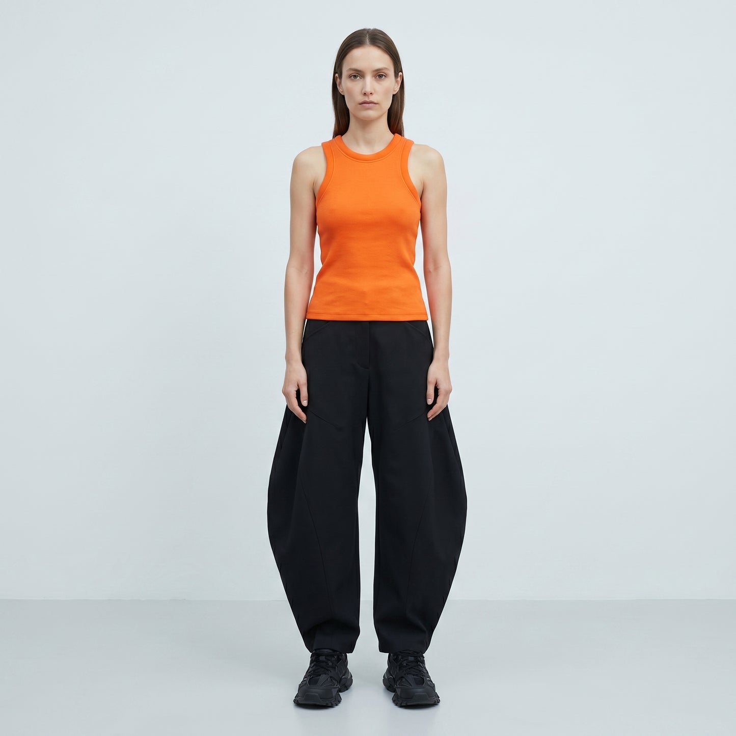 Orange Ribbed Knit Tank Top