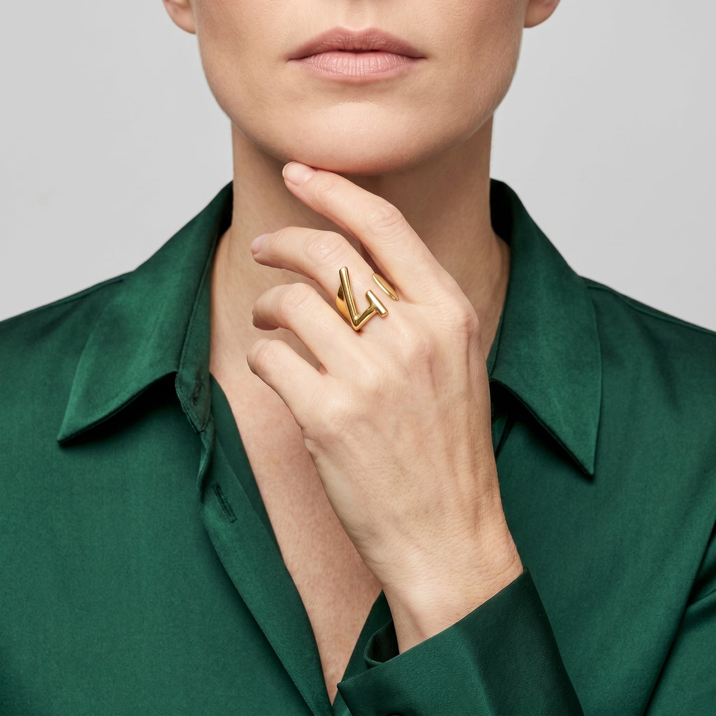 Sculptural Number Four Gold Ring