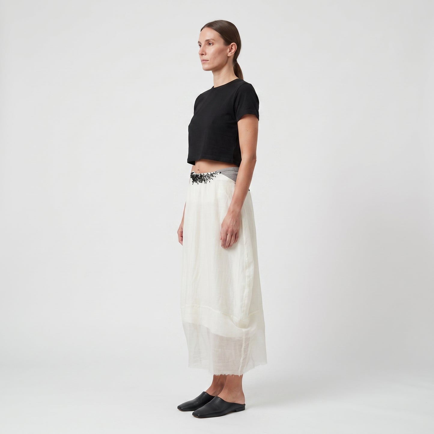Embroidered Sheer Midi Skirt