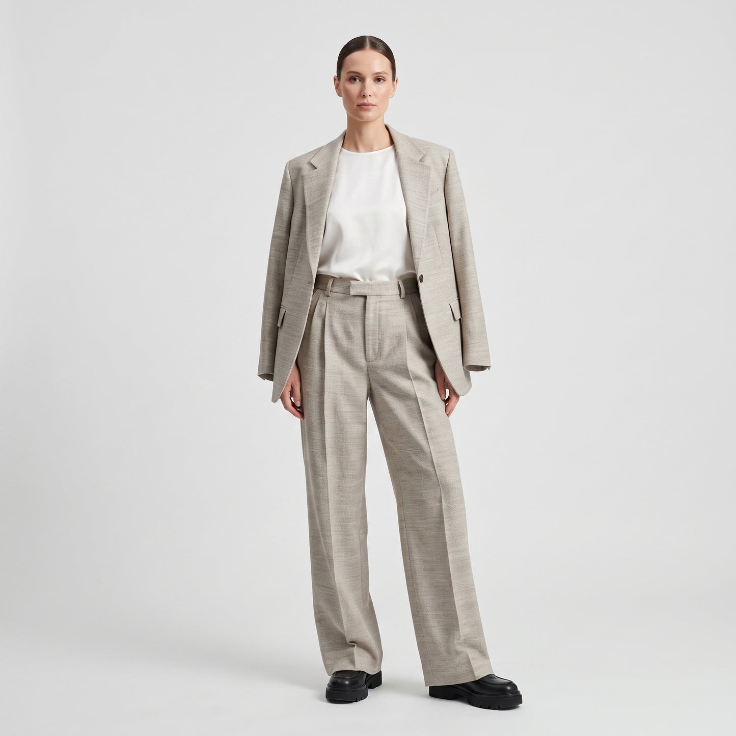Tailored High-Waisted Beige Trousers