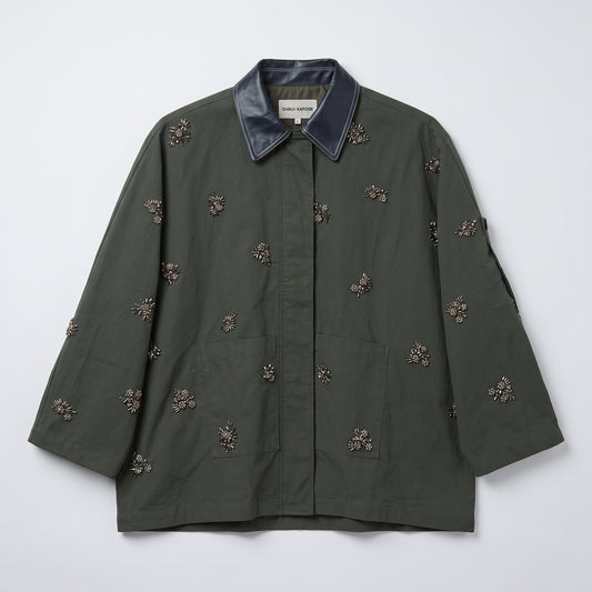 Embellished Leather Collar Jacket