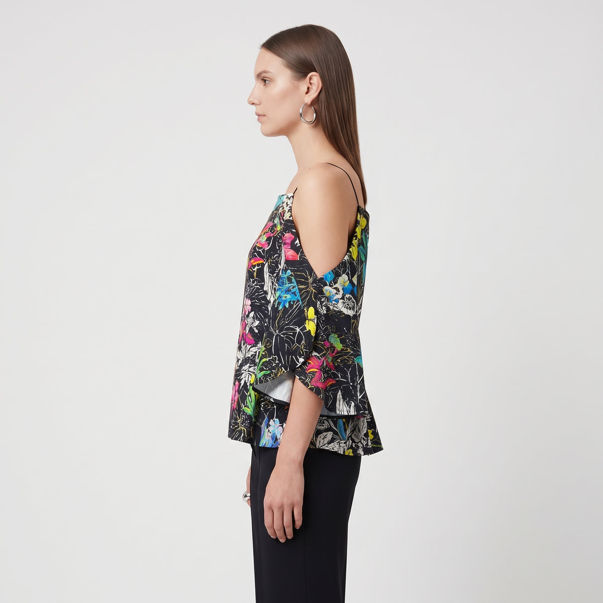 Floral Cold Shoulder Bell-Sleeve Top