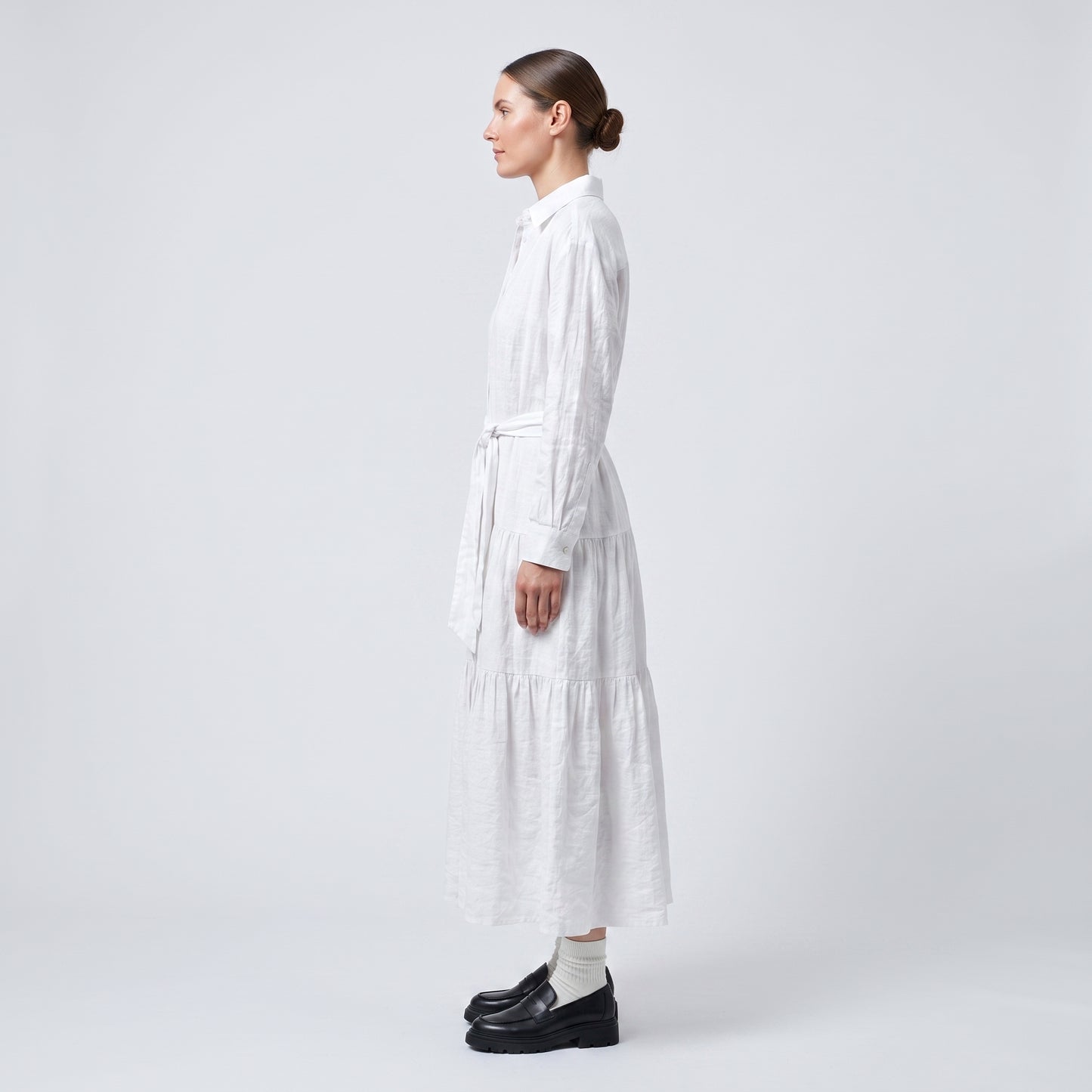 Classic White Tiered Shirt Dress