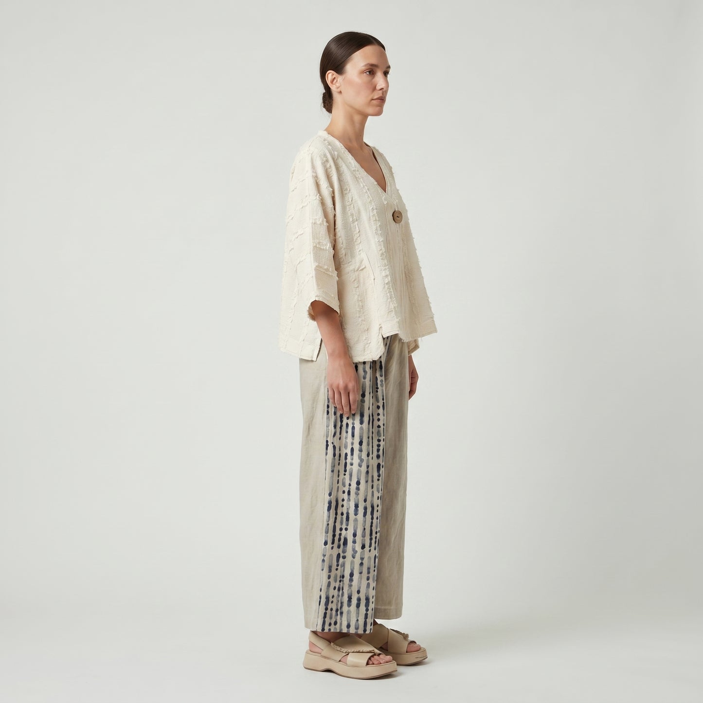 Textured Single Button Cropped Jacket