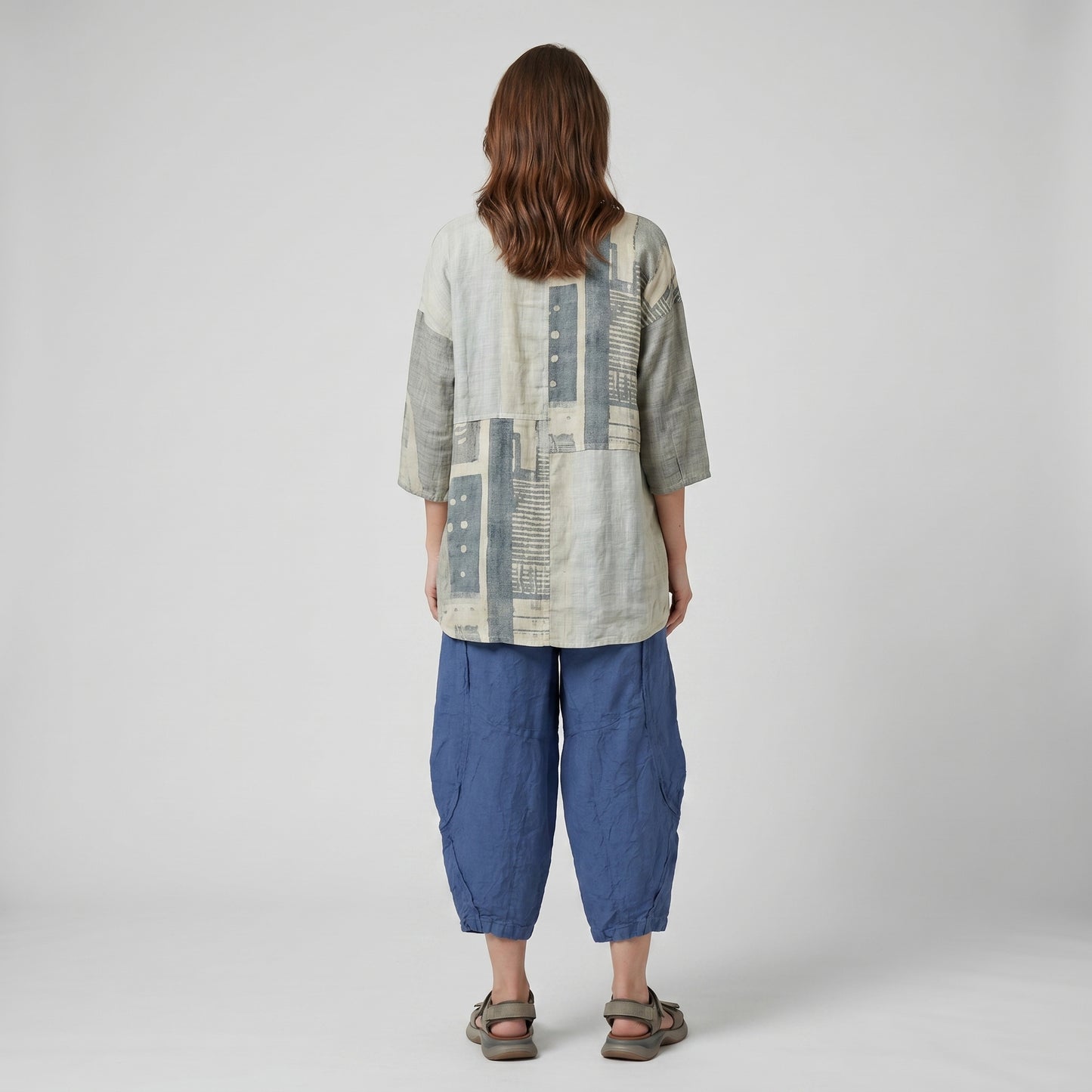 Relaxed Blue Linen Harem Trousers