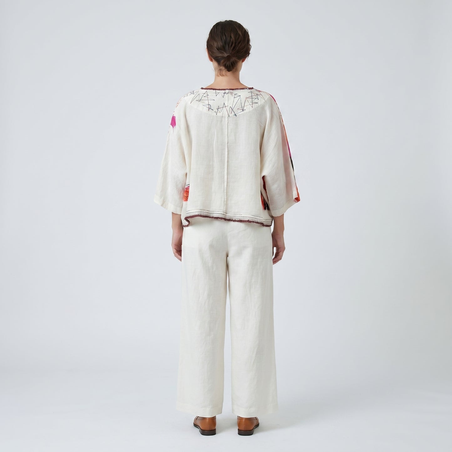 Abstract Print Linen Cropped Jacket