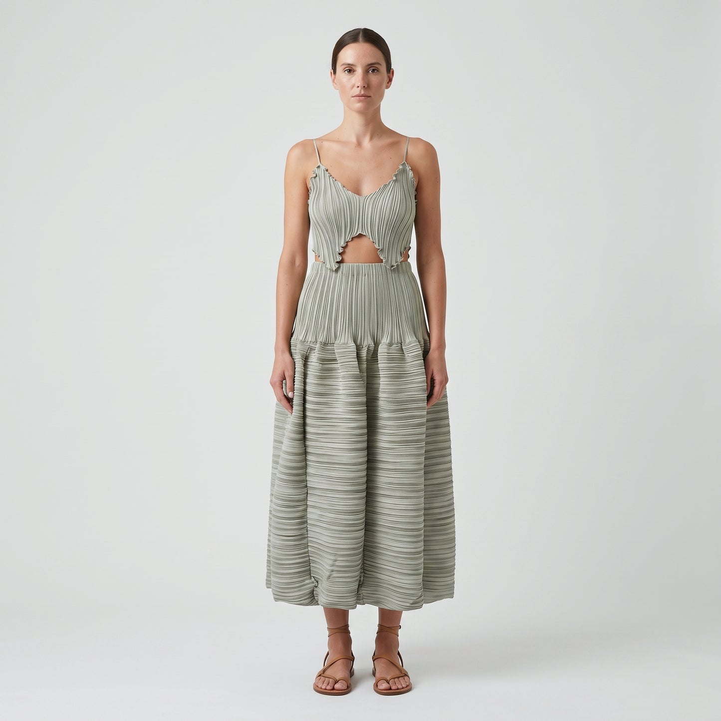 Pleated High-Waisted Midi Skirt