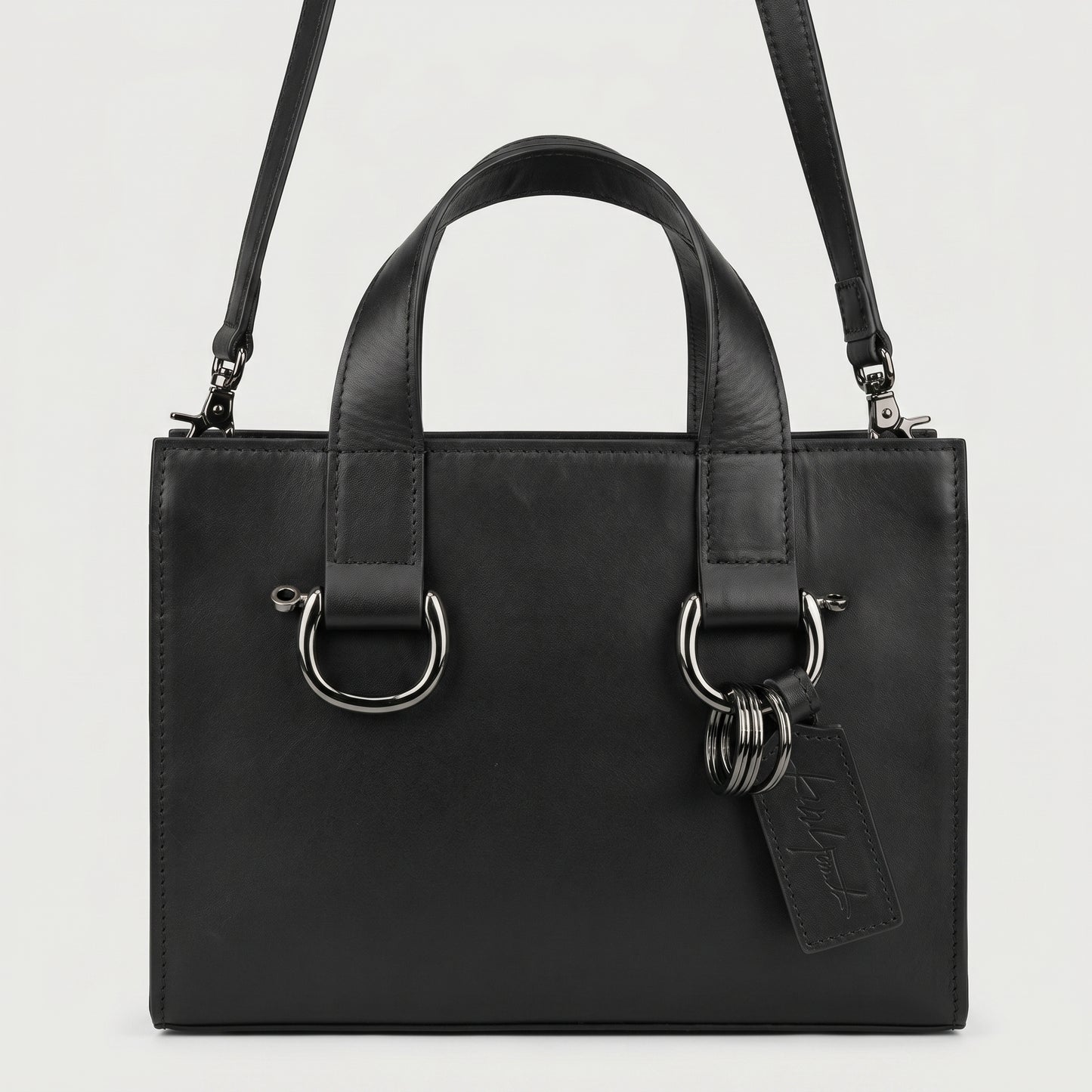 Structured Leather Top Handle Bag