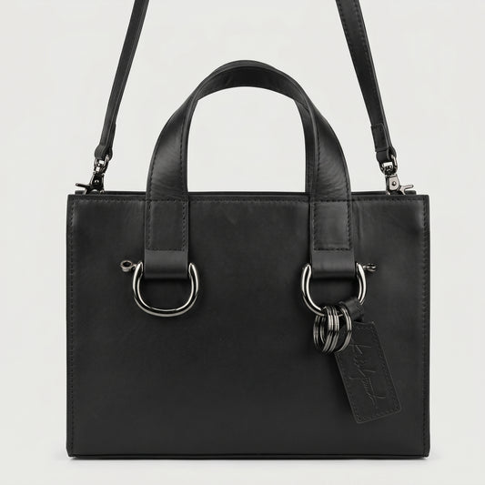 Structured Leather Top Handle Bag