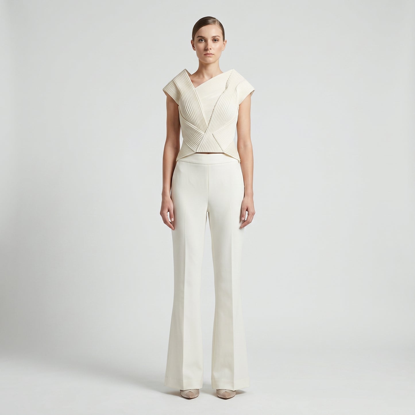 Tailored Cream Flared Trousers