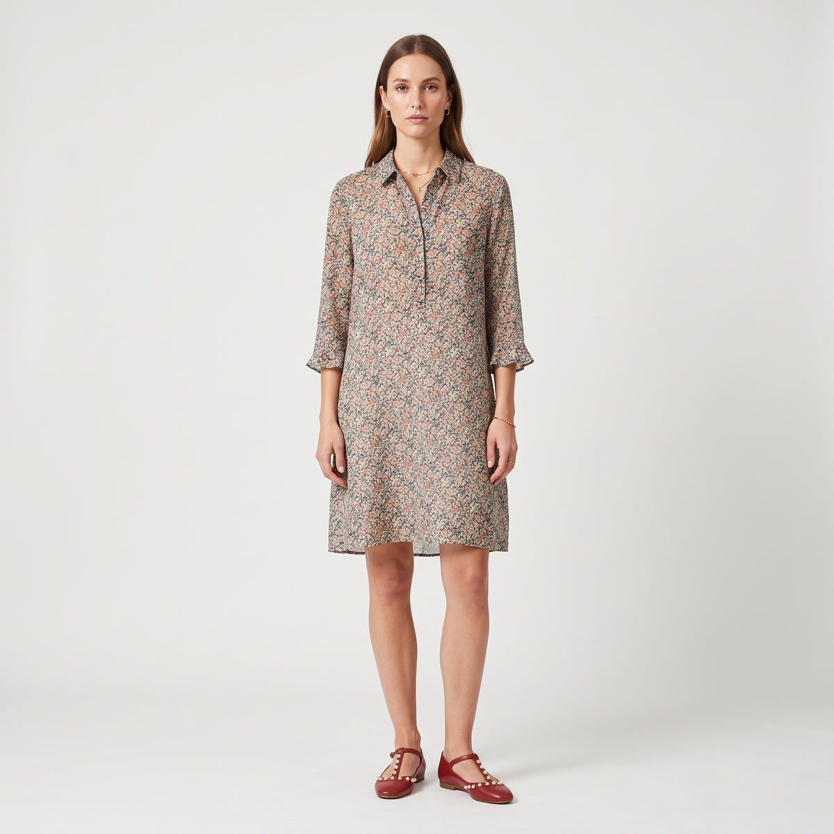Floral Print Ruffle Sleeve Dress