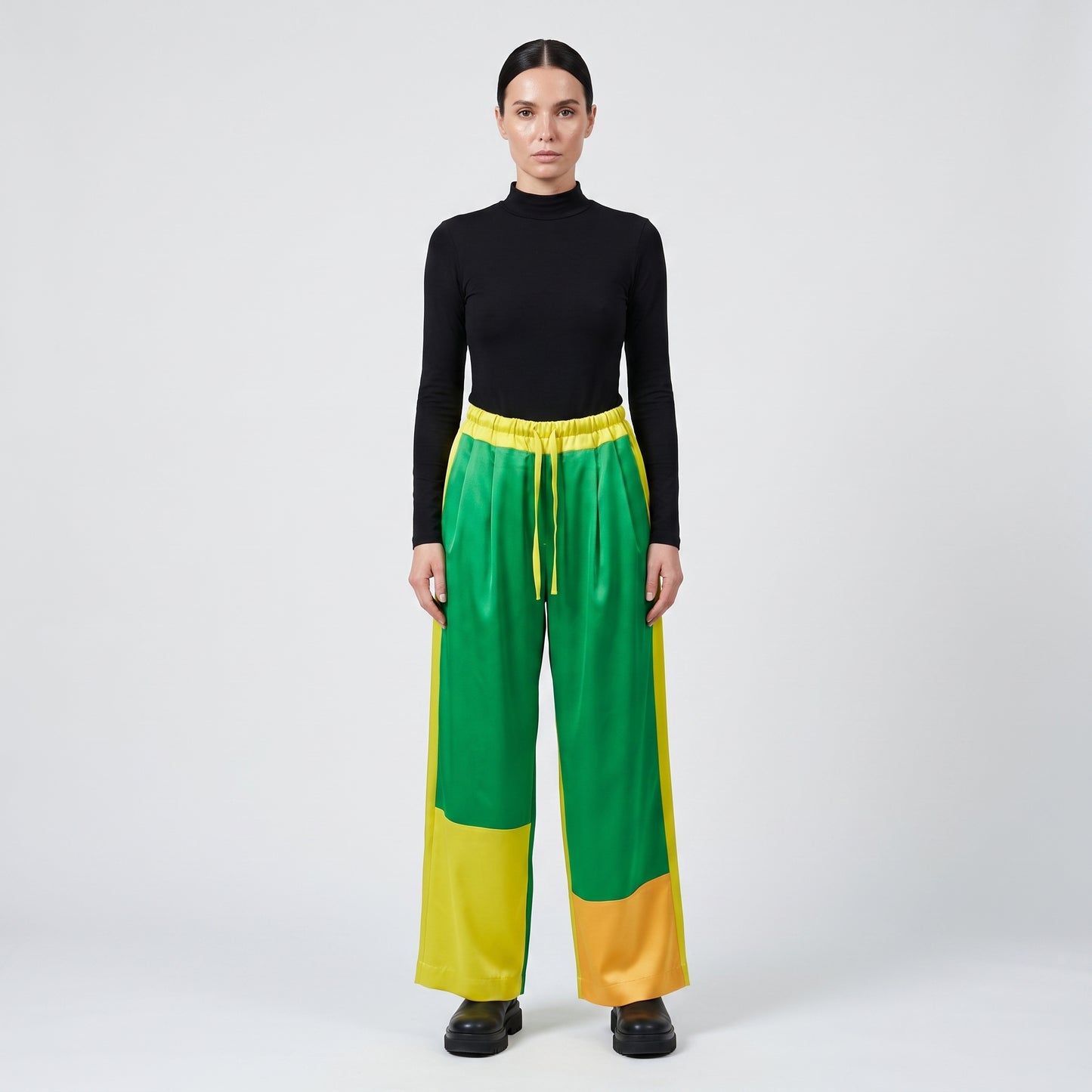 Colorblock Satin Drawstring Trousers