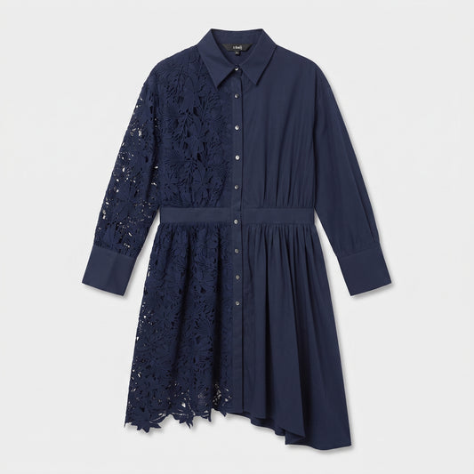 Asymmetric Lace Panel Shirt Dress