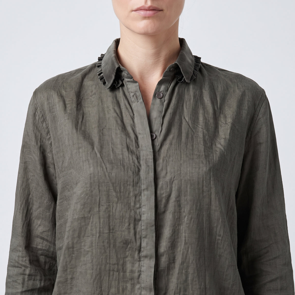 Frilled Collar Linen Shirt