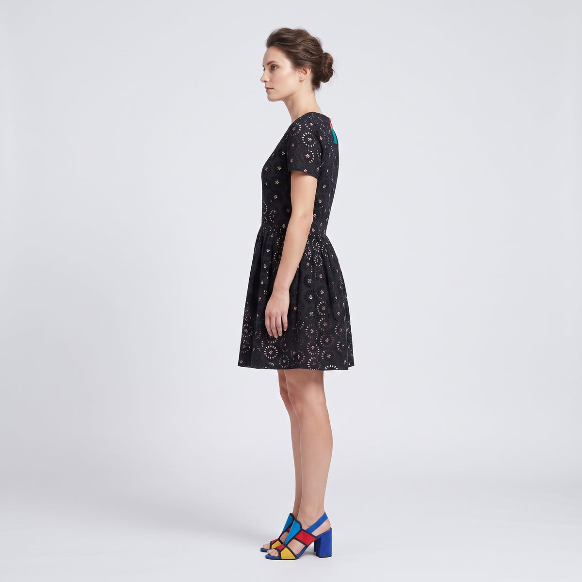 Black Eyelet Floral Mini Dress