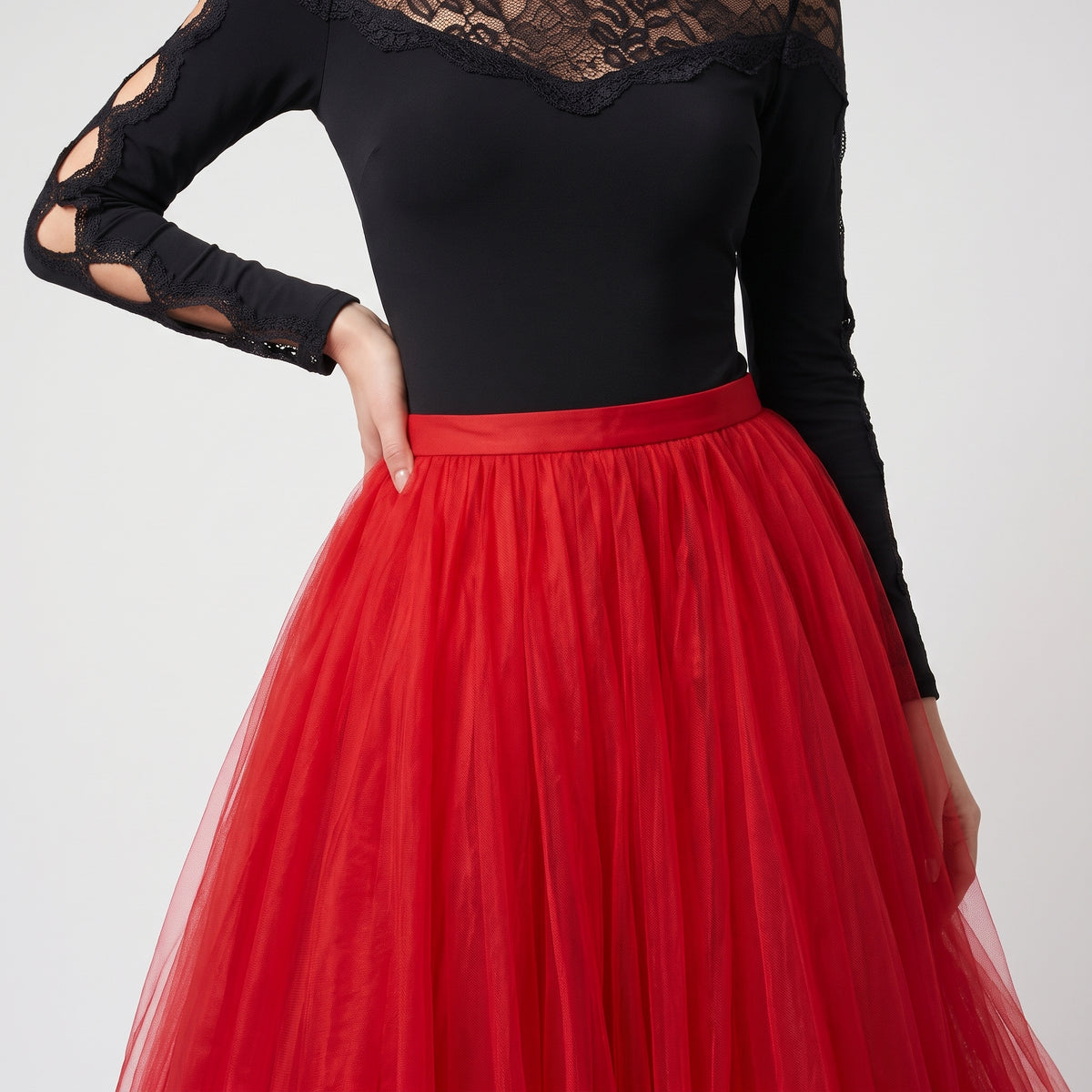 Voluminous Red Tulle Maxi Skirt