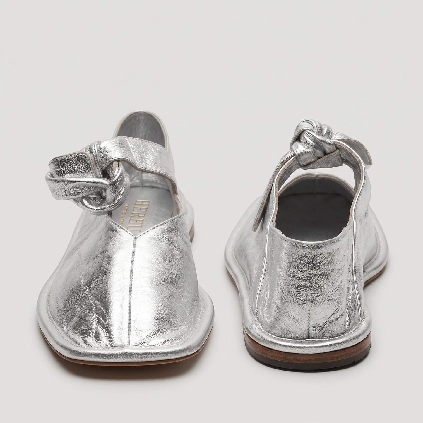 Metallic Knotted Leather Flats