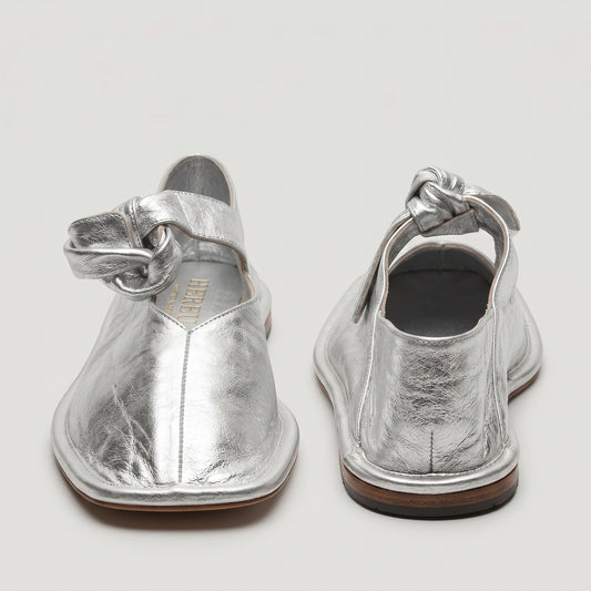 Metallic Knotted Leather Flats