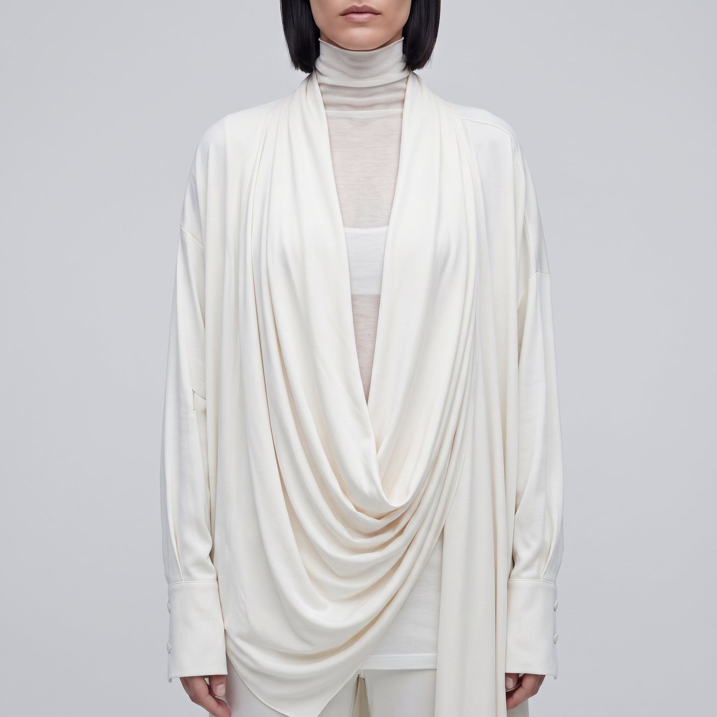 Draped Cream Silk Blouse