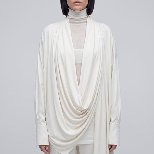 Draped Cream Silk Blouse
