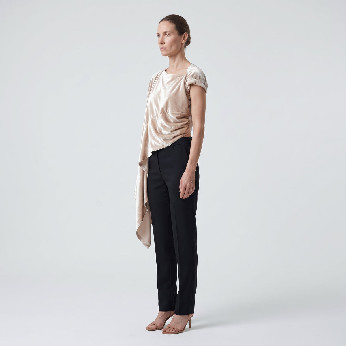 Asymmetric Velvet Draped Top