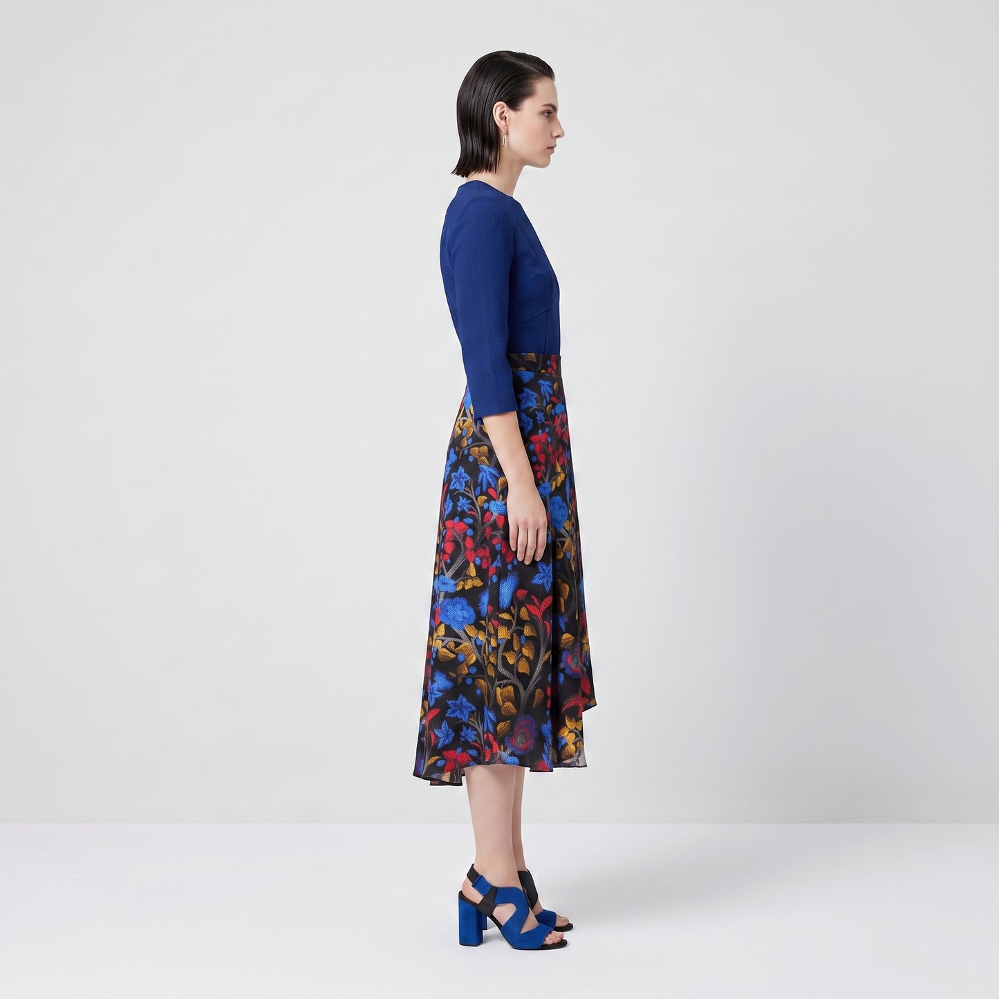 Floral High-Low Midi Skirt