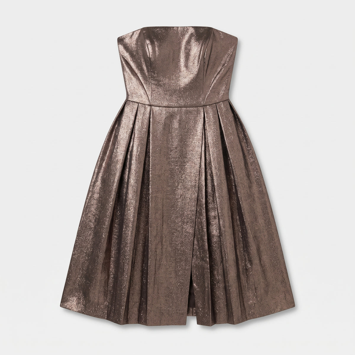 Metallic Strapless Pleated Dress