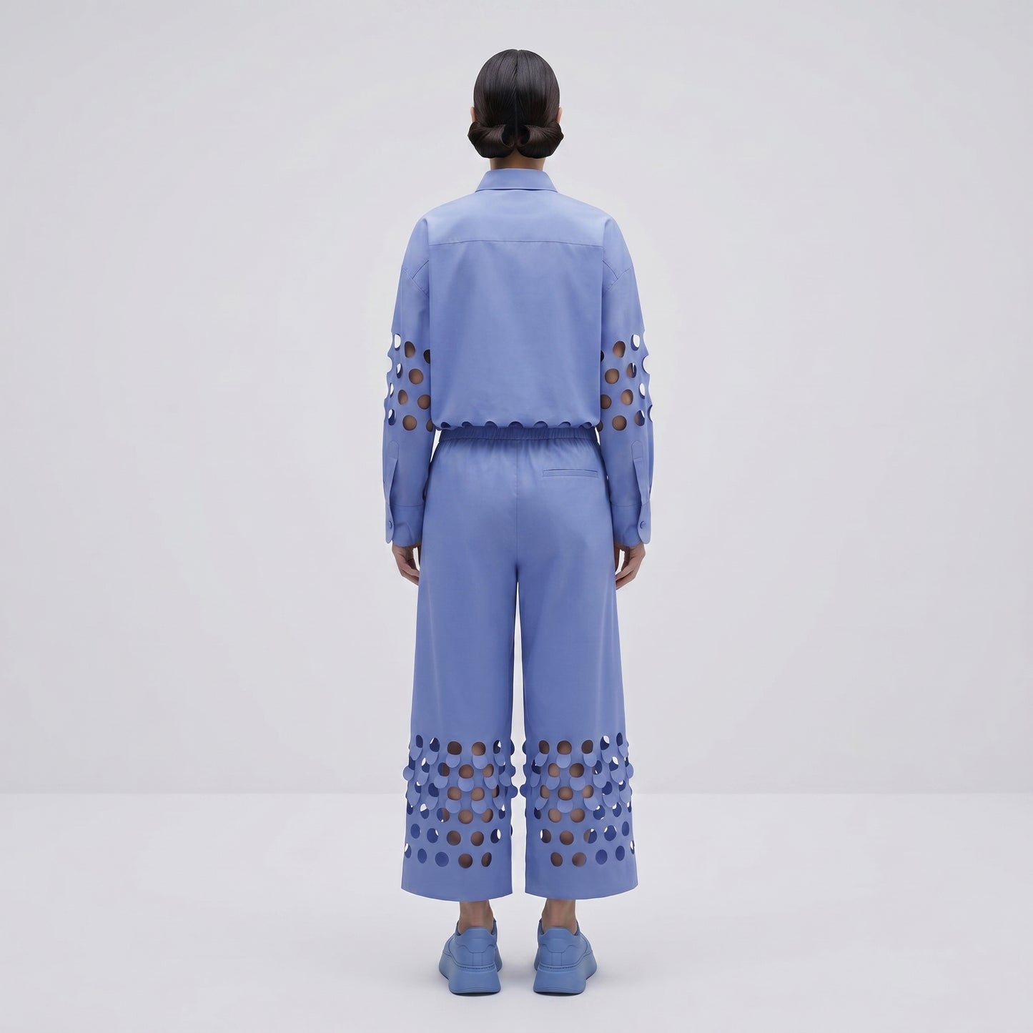 Perforated Detail Wide Leg Trousers