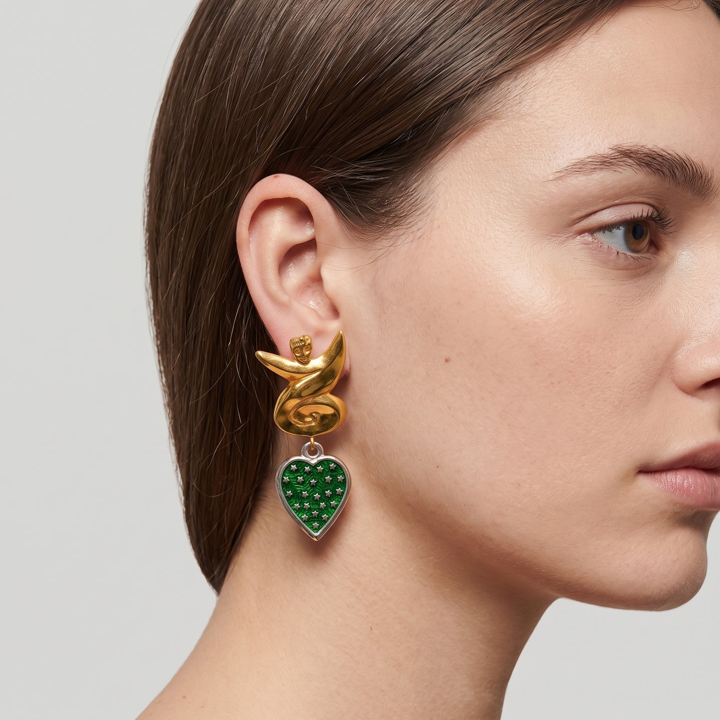 Embossed Figure Heart Drop Earrings