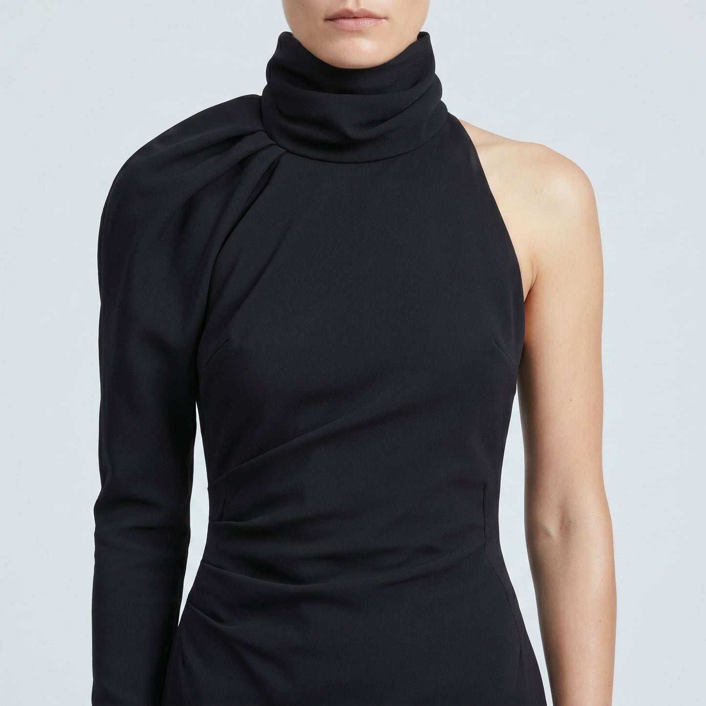 Asymmetric High-Neck Evening Gown