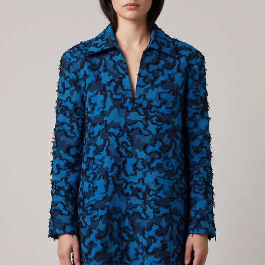 Textured Blue Fringed Jacket