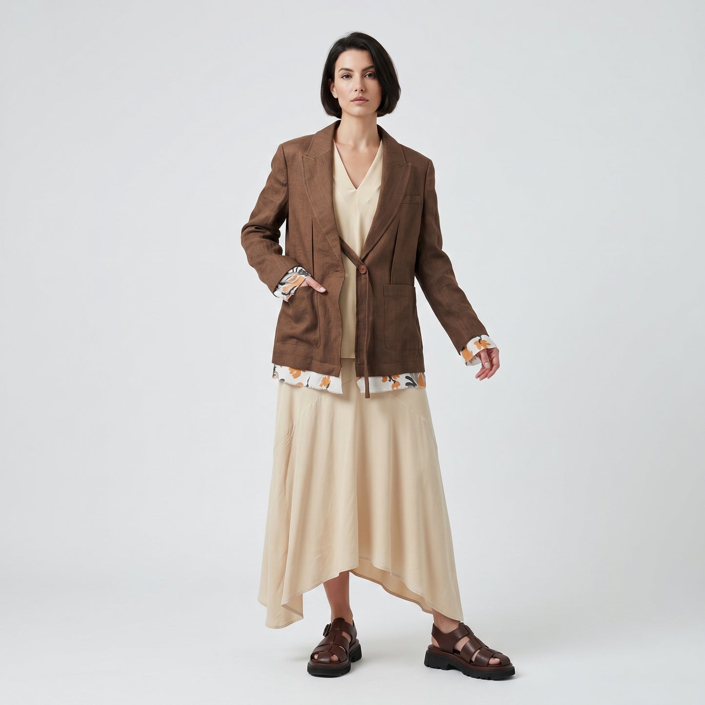 Single Breasted Linen Blend Blazer