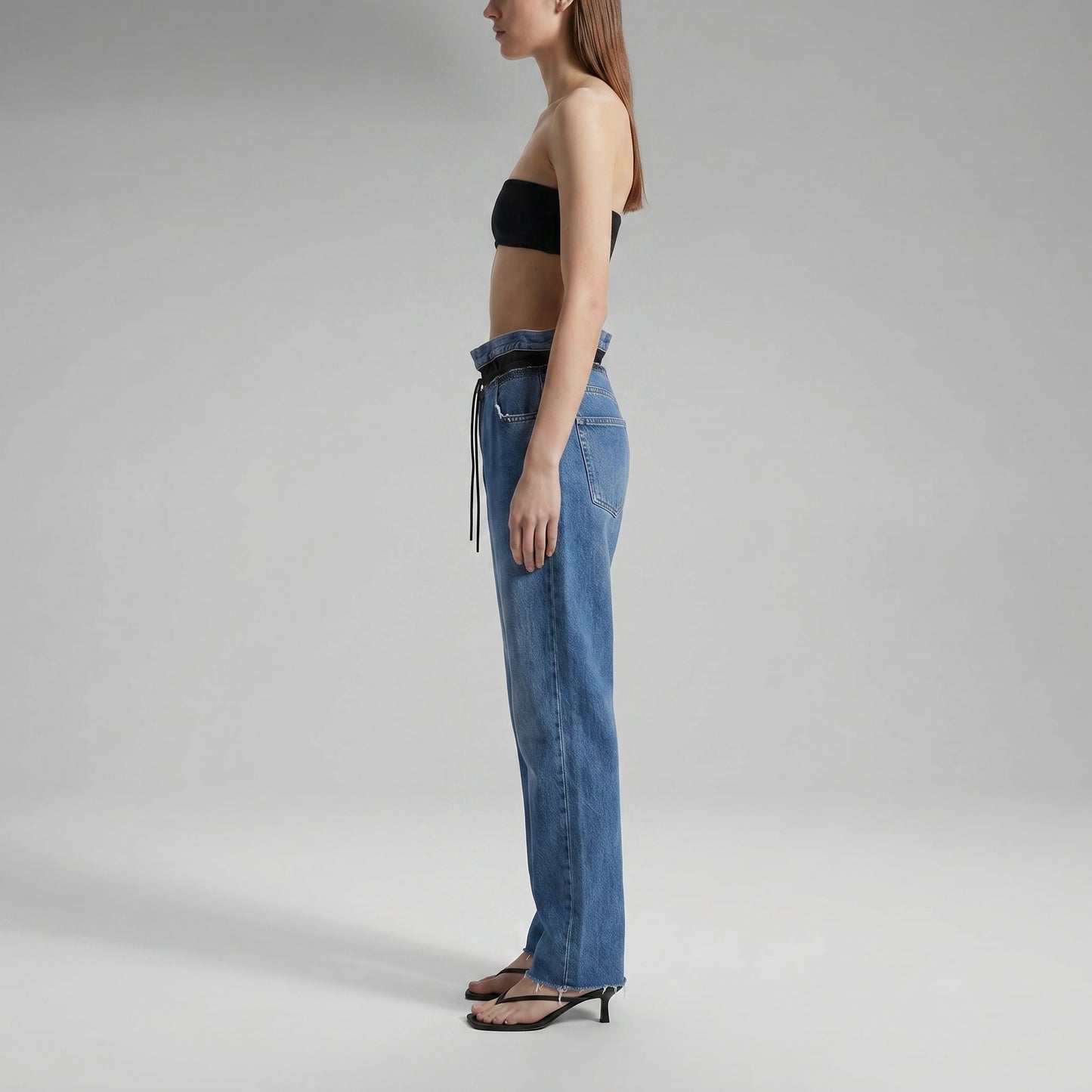 Dual-Waistband Contrast Denim Jeans